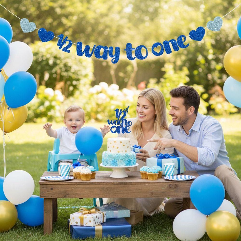 2 Stück Half Way To One 1/2 Geburtstagskuchen-Topper 6 Monate Geburtstag Dekorationen für Babygeburtstag
