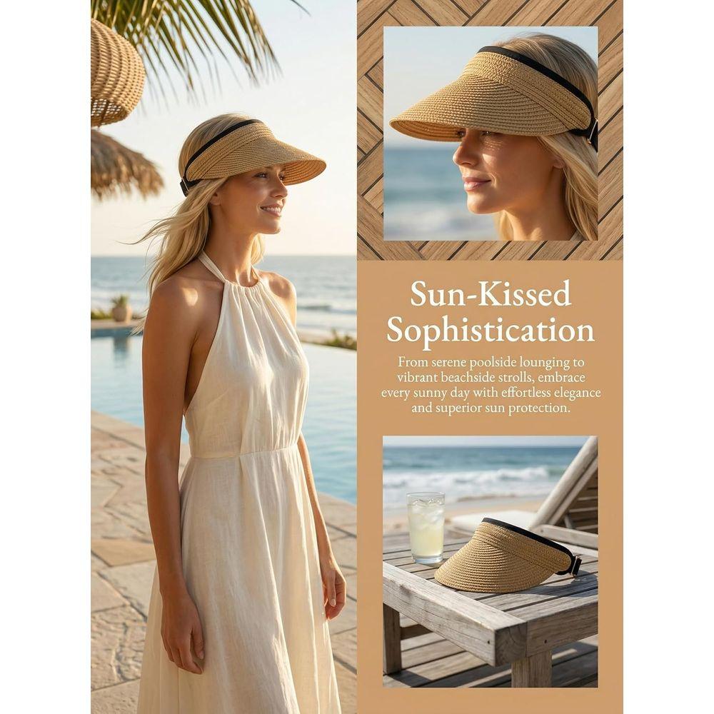 Cappello visiera da sole da donna pieghevole con foro per coda di cavallo, ideale per l'estate, la spiaggia, i viaggi, UPF 50+