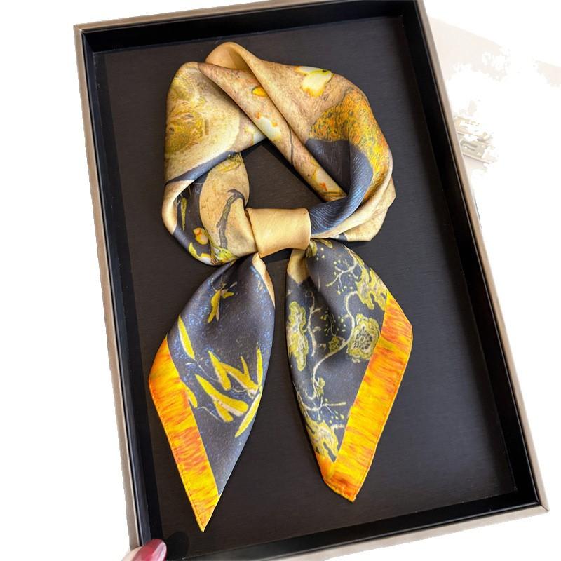 Art commuter style simulation silk printing silk scarf square scarf high-end shawl sunscreen neck small square scarf headscarf scarf