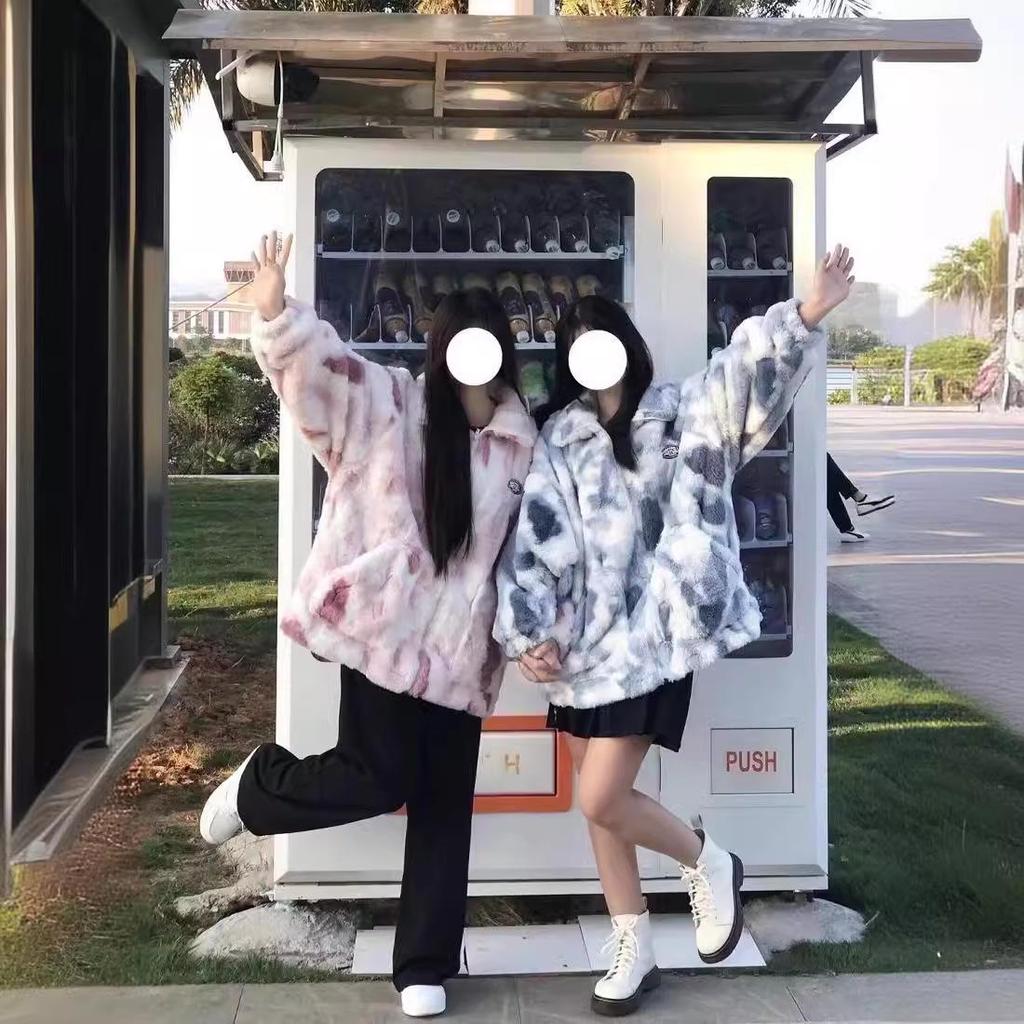 Damen Tie-Dye Doppelseitige Fleecejacke: Lässiger Stil, Lockere Passform, Reißverschluss, Stehkragen, Herbst/Winter-Mode