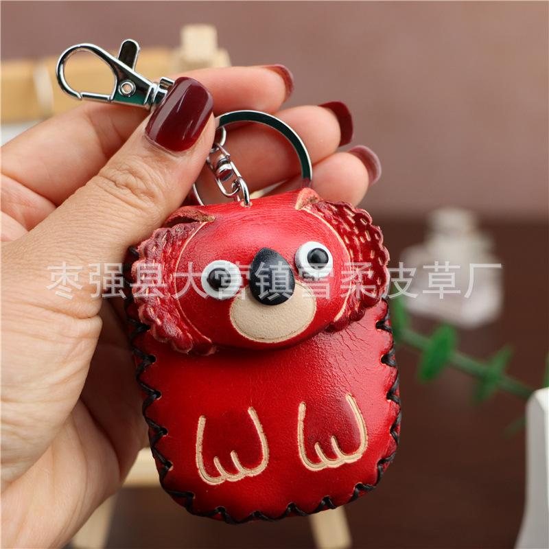 Borsa Portacarte Controllo Accessi Koala in Pelle di Mucca Primo Strato, Ciondolo Portachiavi, Custodia Auricolari, Fibbia Carina alla Moda, Portacarte a Goccia d'Acqua.