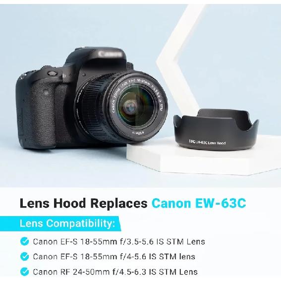

JJC Lens Hood Shade for Canon EF-S 18-55mm F3.5-5.6 is STM for Canon Rebel T8i T7i T7 T6i SL3 SL2 EOS R8 R10 R7 R5 90D 80D 77D чёрный