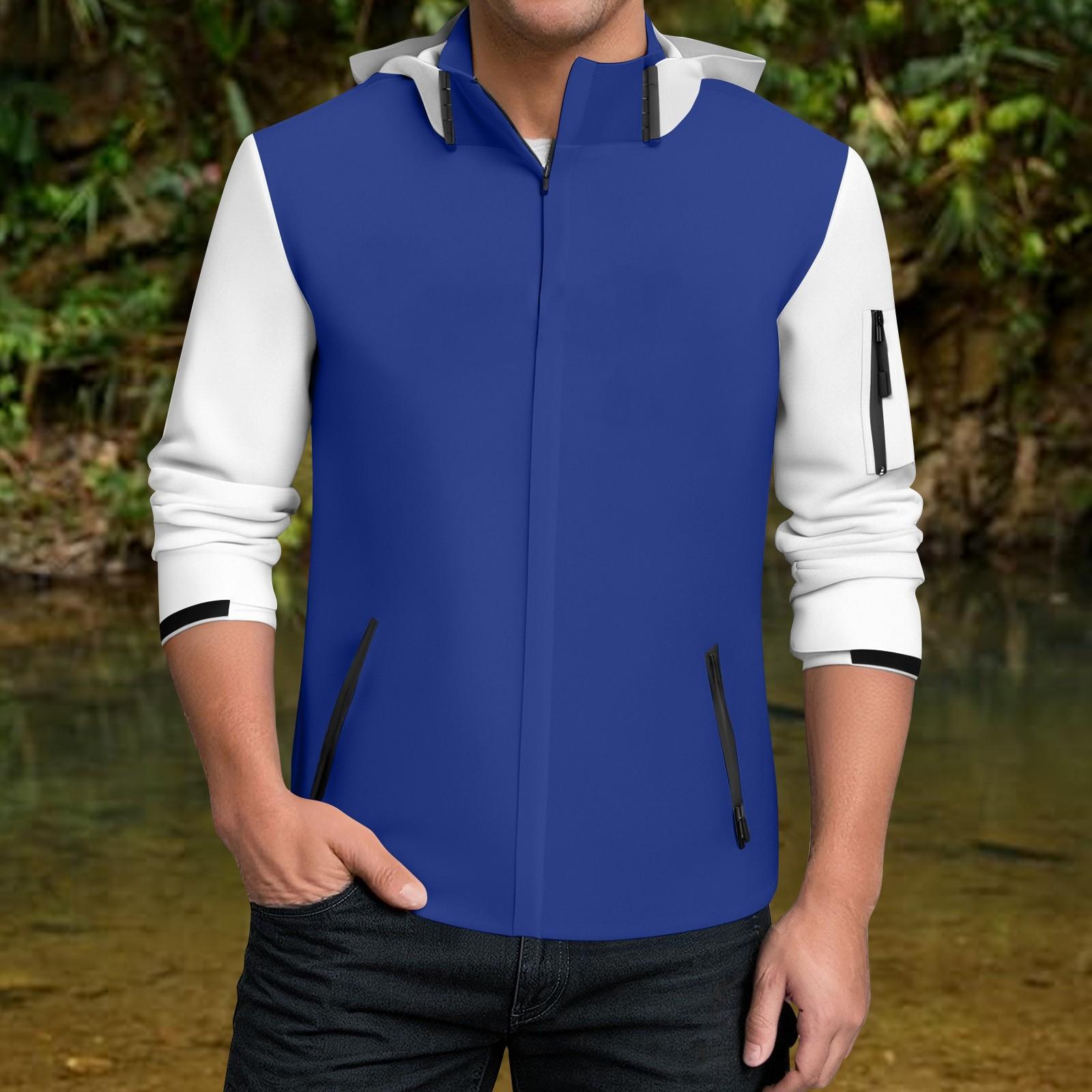 

Мужская водонепроницаемая ветровка, легкий дождевик с капюшоном для повседневной носки XL синий