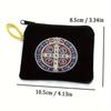2pcs Saint Benedict Color Print Black Velet Zipper Rope Rosary Necklace Storage Bag