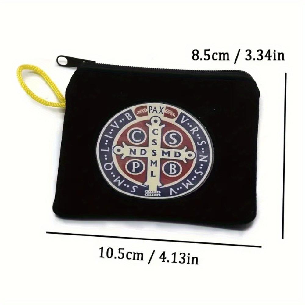 2pcs Saint Benedict Color Print Black Velet Zipper Rope Rosary Necklace Storage Bag