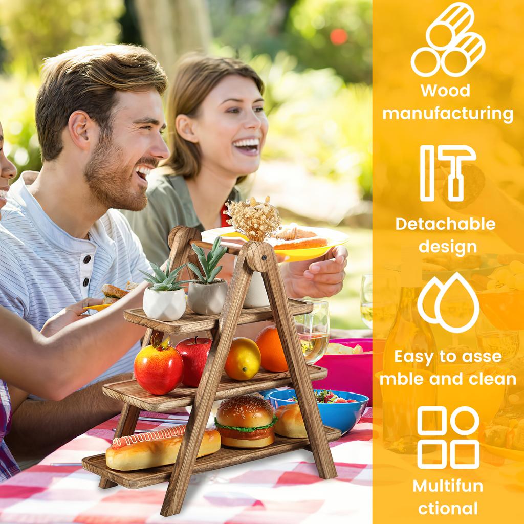 3 Layer Food Storage Tray Wooden Multifunctional Display Rack Cupcake Layered Tray Store Shelf Non Deformable for Display Dishes