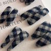 Elegant Retro Navy Plaid Fabric Hair Clip for Women - Autumn/Winter BB Side Hairpin Accessory