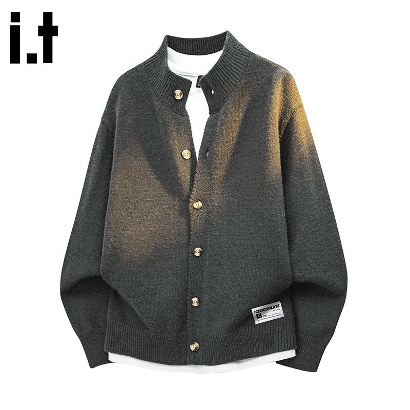CHOCOOLATEit Men's Autumn Korean Loose Fit Mock Neck Cardigan Sweater
