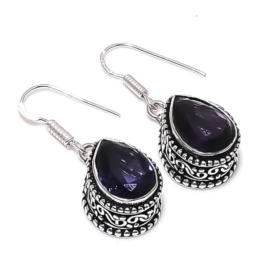 Natural Amethyst Gemstone 925 Sterling Silver Jewelry Earring 1.42" U4y79