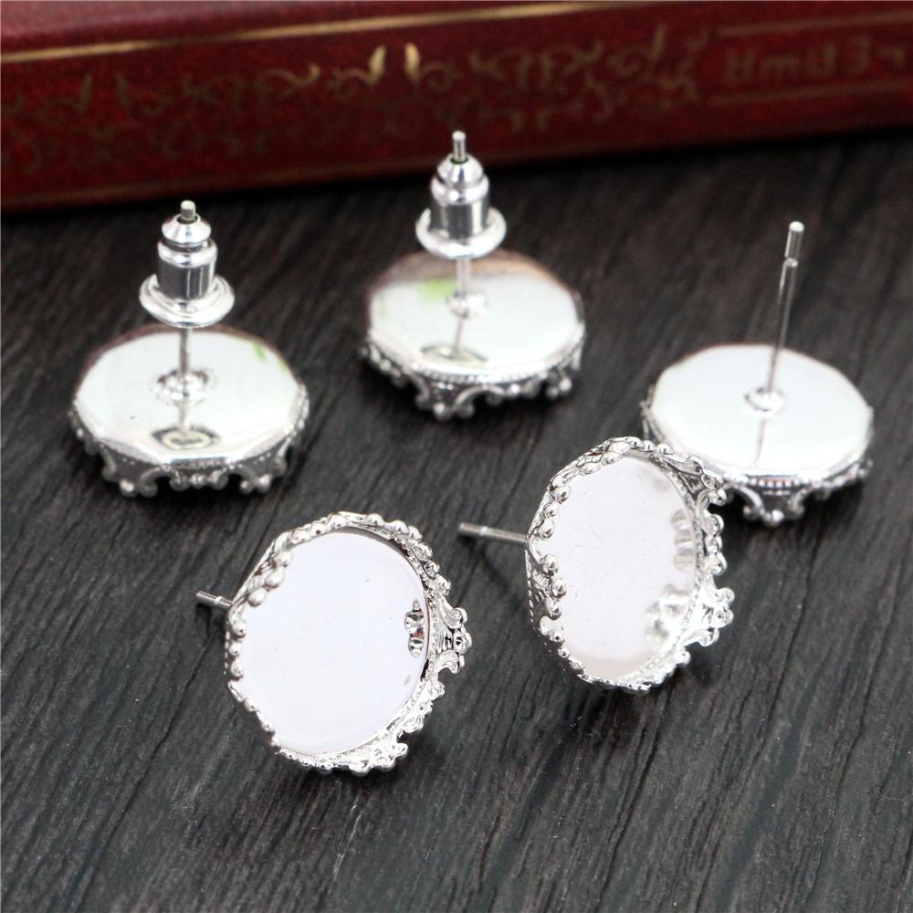 10pcs 8-16mm Inner Size Earring Studs Cabochons Blank Base Setting Bezel Tray with Hole Loops DIY Jewelry Making Accessories 
