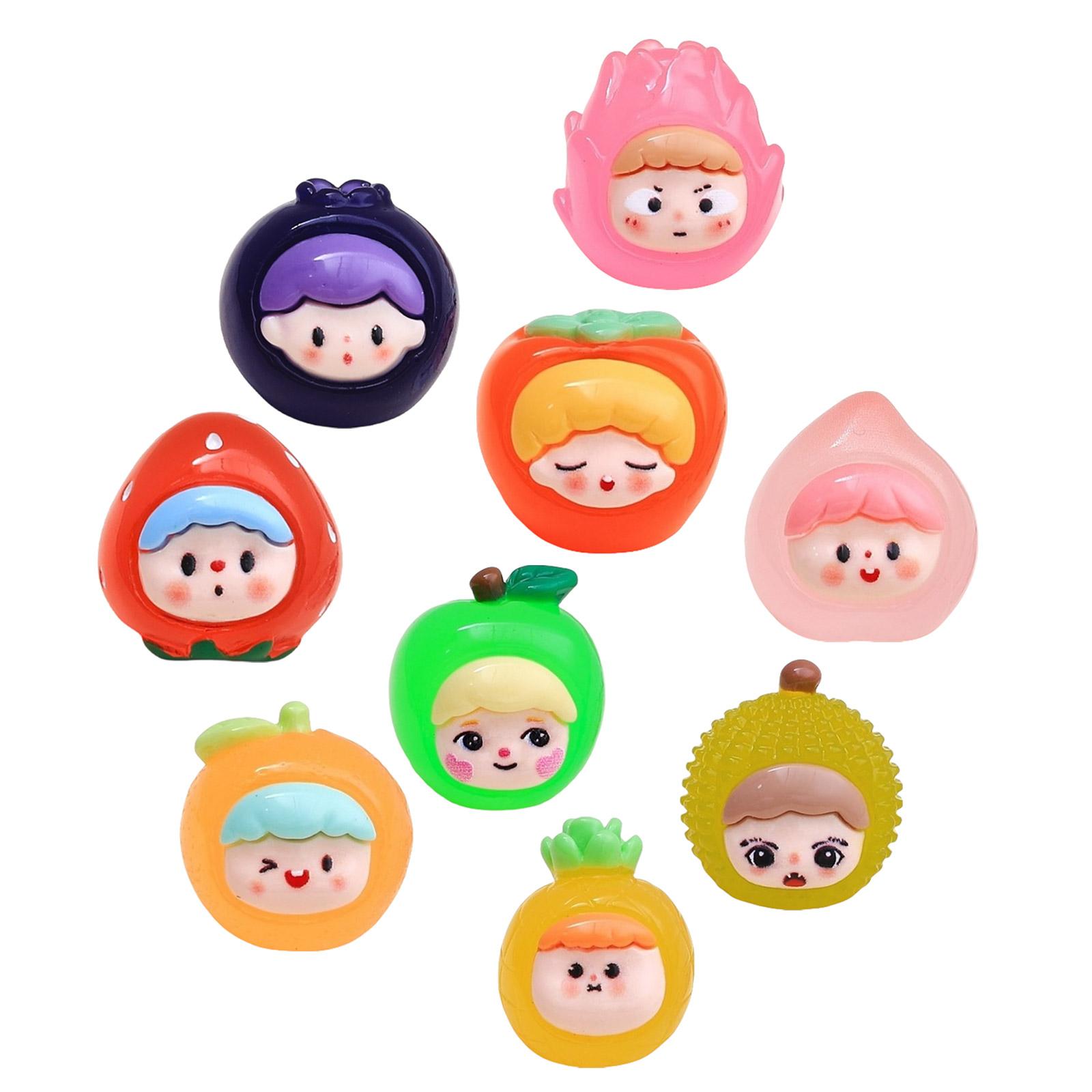 

Упаковка из 9 светящихся украшений из смолы в виде девушки-фрукта, часть ювелирных изделий, фигурки девушки-фрукта, декоративный брелок для телефона