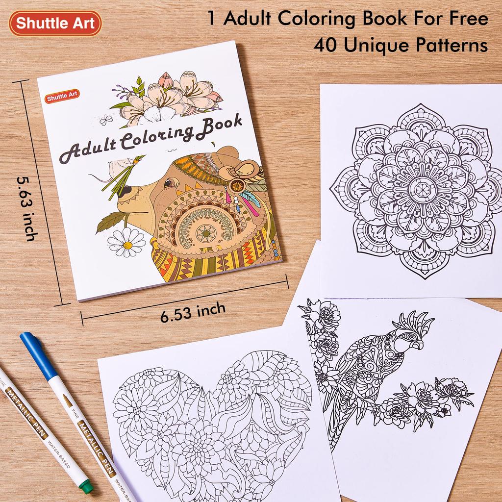 Shuttle Art Metallic Marker Set with Adult Coloring for Photo Handmade New and Surfaces Such As and Perfect for Comics and Crafts Pens, 30-Color Book,