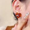 Amber Brown Sugar Korean Sweet Love Charm Earrings - Retro Autumn/Winter Unique Heart Design