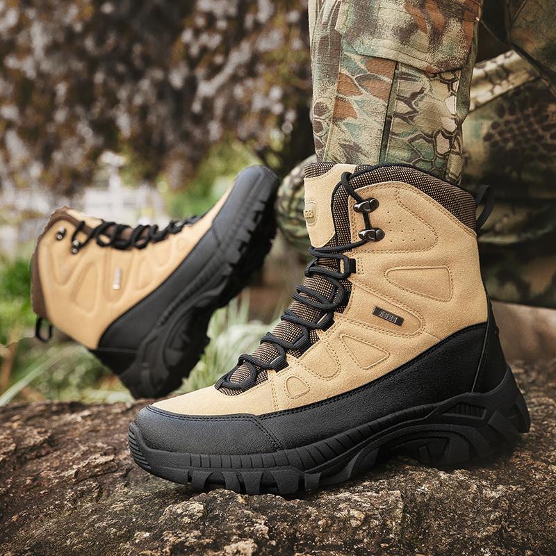 High-Quality Khaki Men's Hiking Boots High-Top Platform Trekking Shoes Men Non-Slip Training Outdoor Male Boots botas masculino