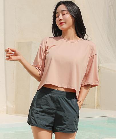 Tyubeuteuli Women'S Loose Fit Crop Short Sleeve Rash Guard B732 Salmon Pink