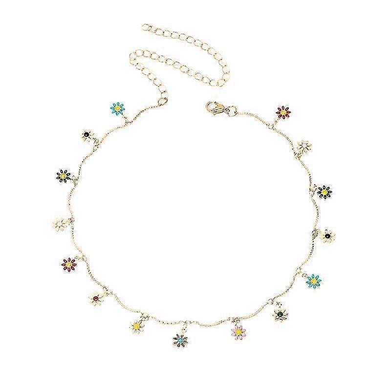 Cute Choker Necklace Colorful Daisy Flower/Tiny Coin/Satellite Beaded Layered Choker Gold Dainty Simple Chokers for Women Girls 25-26