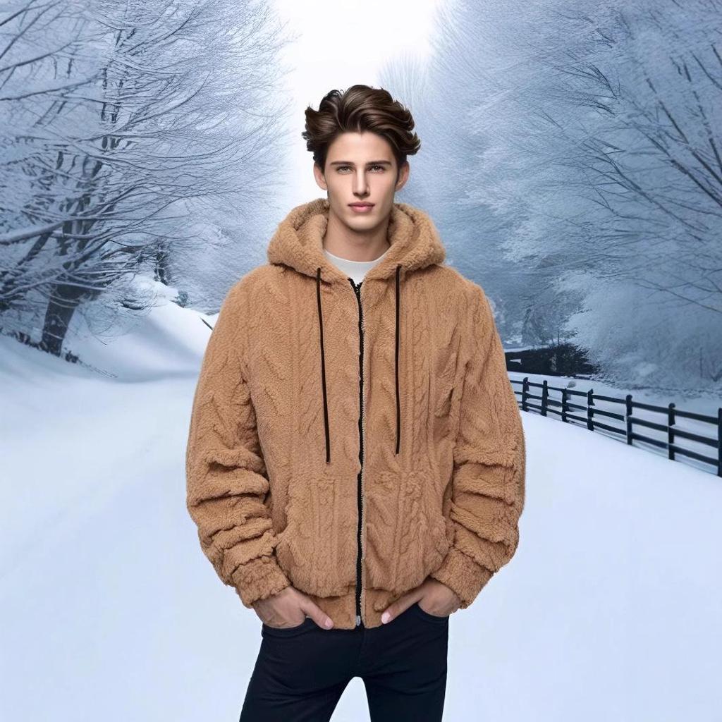 2024 Winter Double-sided Fleece Youth Hooded Sweatshirt - Men's Lambswool Pullover Jacket (Thickened)