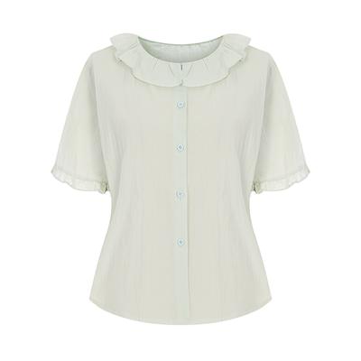 SELLY'S Shirred Neckline Short Sleeve Blouse_I6B-Cbl001