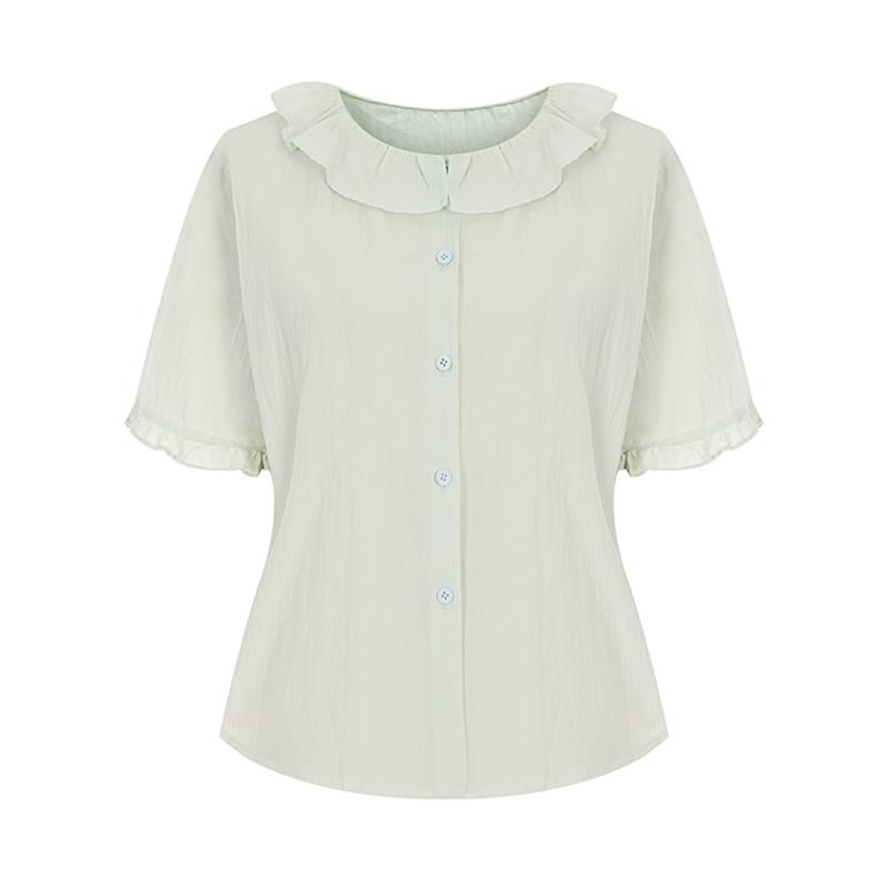SELLY'S Shirred Neckline Short Sleeve Blouse_I6B-Cbl001