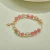 Qiaoen Women's Strawberry Crystal & Gray Moonstone Labradorite Beaded Bracelet