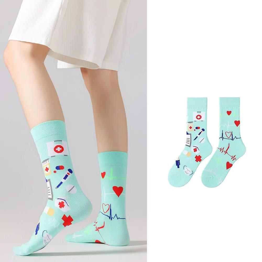 Original Asymmetrische Cartoon Hip Hop Baumwollsocken für Paare - Wadenhoch Mandarinenente Stil für Damen und Herren