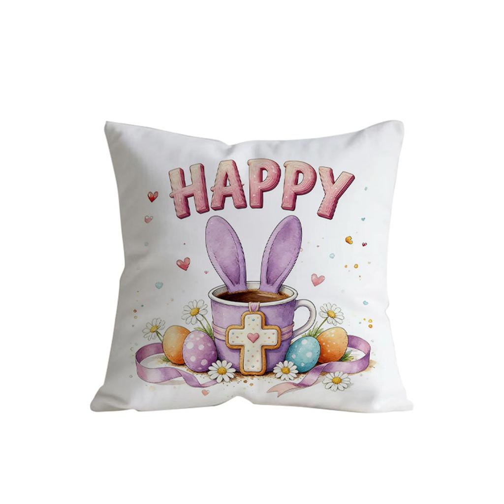Easter Bunny Pillow Cover, Printed With Colorful Lights And Easter Eggs, Featuring Letters; A Decorative Cushion For Home And Sofa.