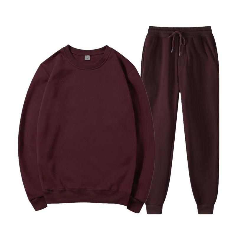 Unisex Solid Color Round Neck Fleece Hoodie Set