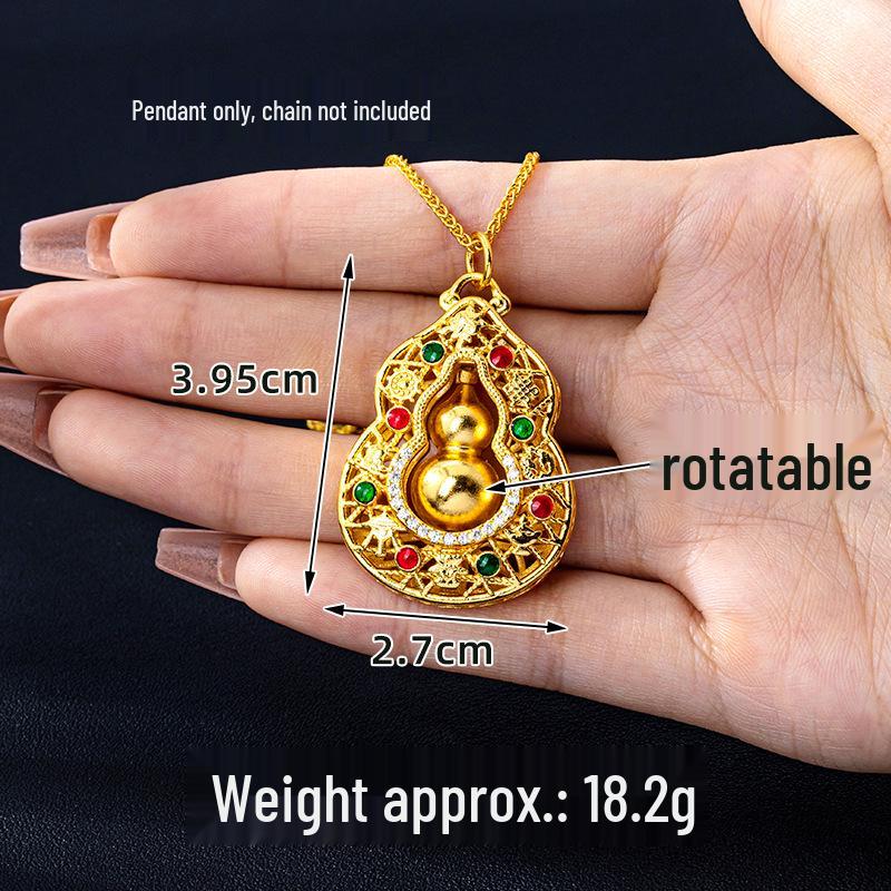 Vietnamese Gold Filigree Gourd Necklace: Rotatable, Long-Lasting, Trendy Retro Pendant