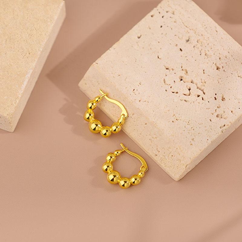 Sweet And Cool Wind Gradual Change Round Beads High-End Earrings Women'S Niche Light Luxury Simple Ear Buckle Gold Earrings
