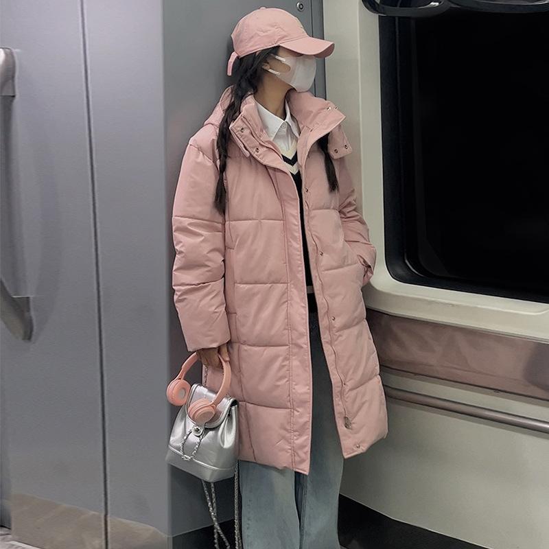 Down cotton jacket women's mid-length over the knee 2025 winter new thickened padded jacket Korean version student cotton jacket