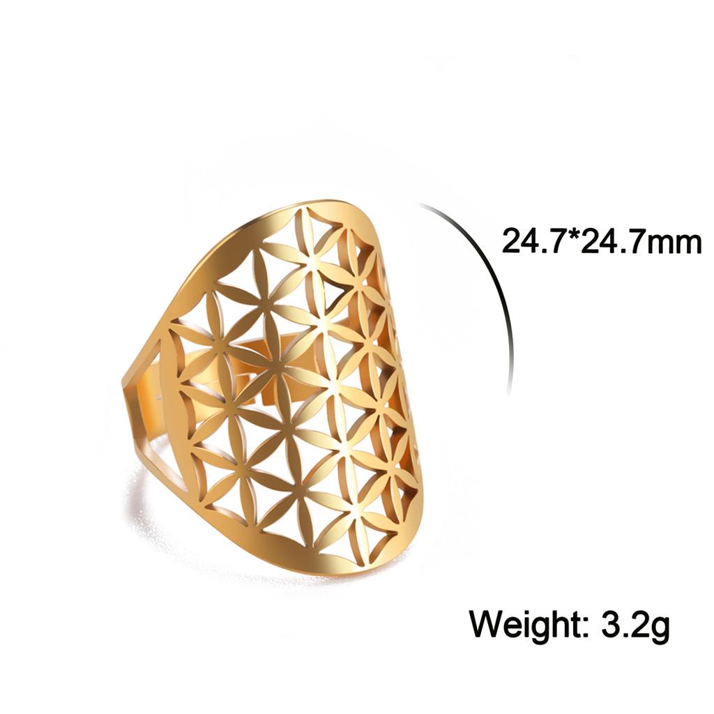 Flower of Life Ring Stainless Steel Sacred Geometry Archangel Metatron Ring Adjustable Amulet Jewelry Gift Wholesale