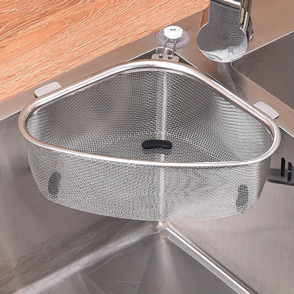 Triangular Stainless Steel Sink Strainer Basket, Leak-Proof Mesh Drain Filter for Fruits & Vegetables, Corrosion-Resistant Kitchen Sink Organizer