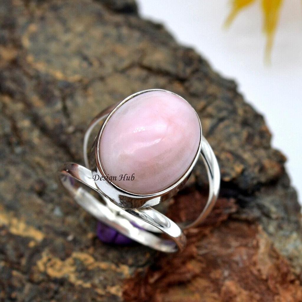 Rosa opal handgjorda ring solid 925 sterling silver smycken för julklapp