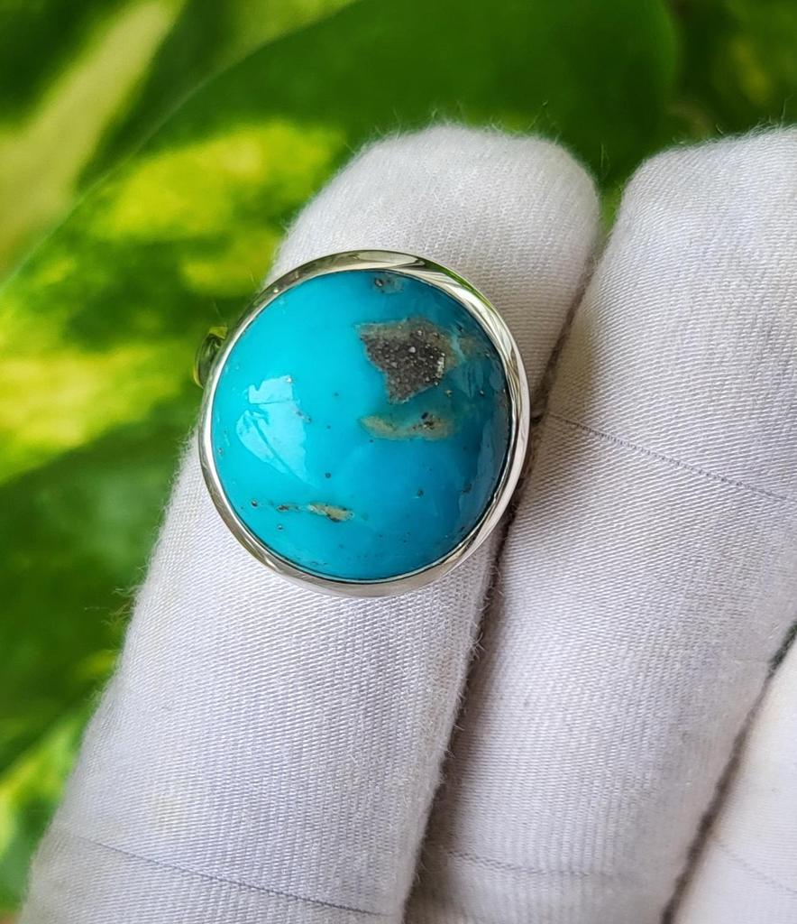 Natürlicher Blauer Türkis Edelstein 925 Sterlingsilber Ring Gr. 7.75 US, Geschenkring