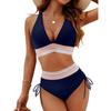 New women's split swimsuit sexy bikini high waist belly hanging neck tight swimsuit