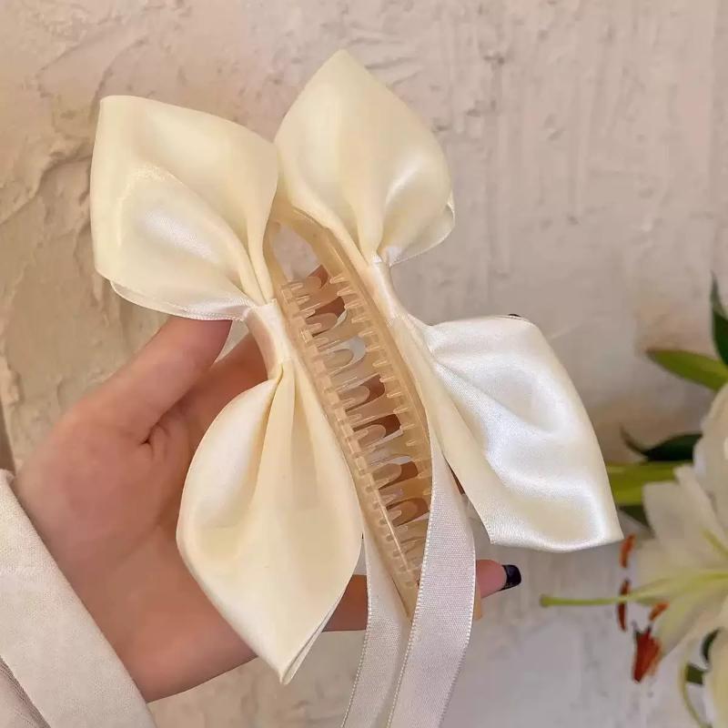 

Ladies Bow Ribbon Hair Claw Banana Clip Solid Color Elegant Daily Headband Tail Fixing Hair Accessories