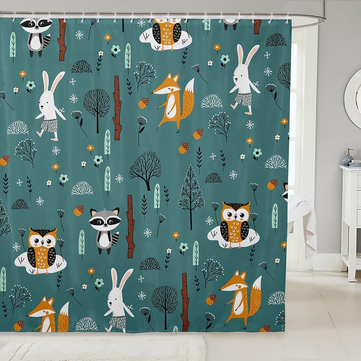 Funny Cat Fabric Shower Curtain, Pizza Cat Shower Curtain For Boys Girls Kids Cute Pet Animal Eating Pizza Food Bathroom Shower W60H190(CM)-1 Pcs