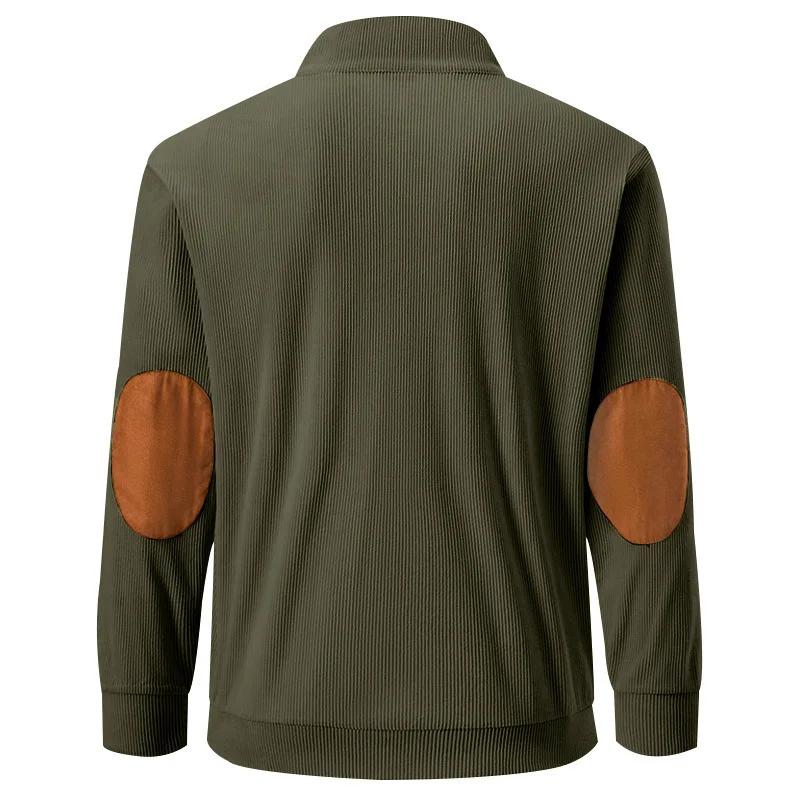 American Style Loose Sweatshirts Spring Autumn Men's Vintage Corduroy Stand-Up Collar Contrast Patchwork Casual Long-Sleeved Sweatshirt