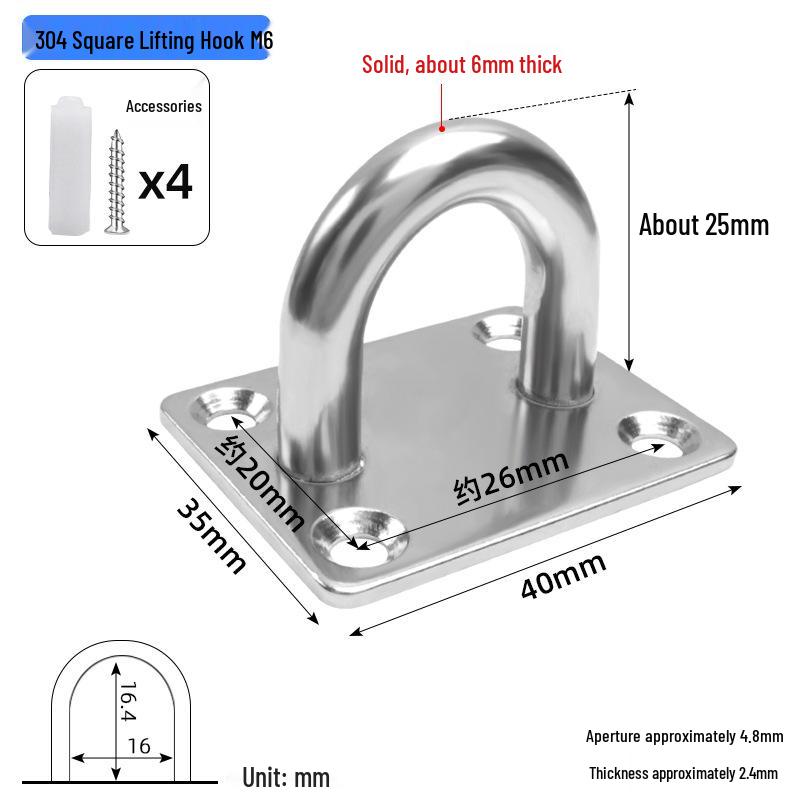 304 Stainless Steel Ceiling Hook Set - U-shaped Load-bearing Hang & Lift Hook for Fans, Sandbags, Lamps & Pendants