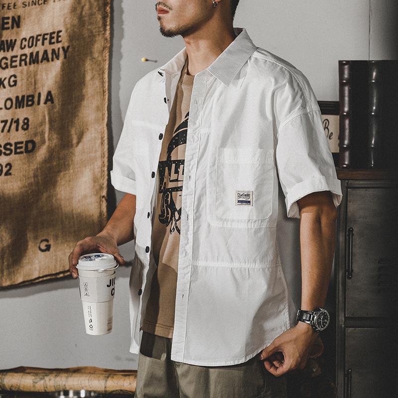 Men's Retro Short Sleeve Shirts Cotton Shirt Japanese Casual Loose Fit Thin Breathable Plus Size Shirts for Men Summer Workwear