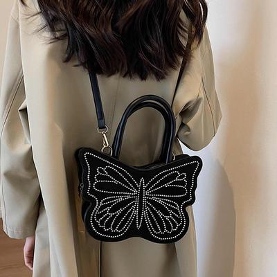 Fashion Butterfly Handbags For Women New Trendy Versatile Pu Leather Crossbody Bags Simple Zipper Beading One Shoulder Bag