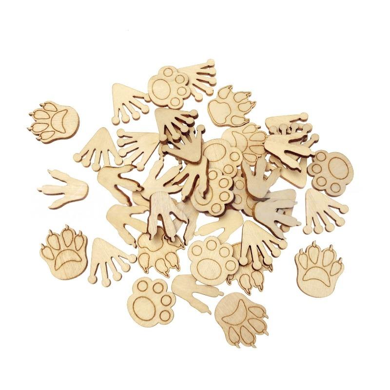 50PCS Mini Dog Paw Wood DIY Crafts Cutouts Wooden Little Cat Claw Shaped Ornaments for DIY Projects Pets Party Decorations