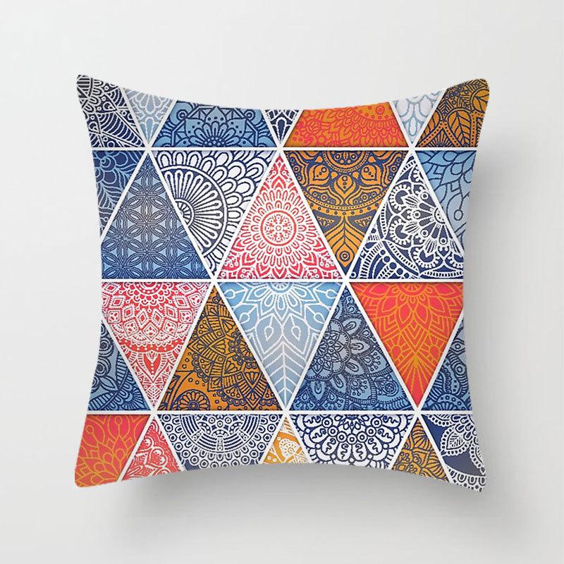 Household Stitching Colorful Mandala Printed Pillow Cover Bedroom Sofa Cushion Peach Leather Velvet Cushion Cover