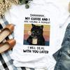 Women Lady Cartoon Cat Coffee Life Pet Cute Trend Fashion Print Tshirt Shirt Clothes Top Graphic Female T Tee Womens Tshirt