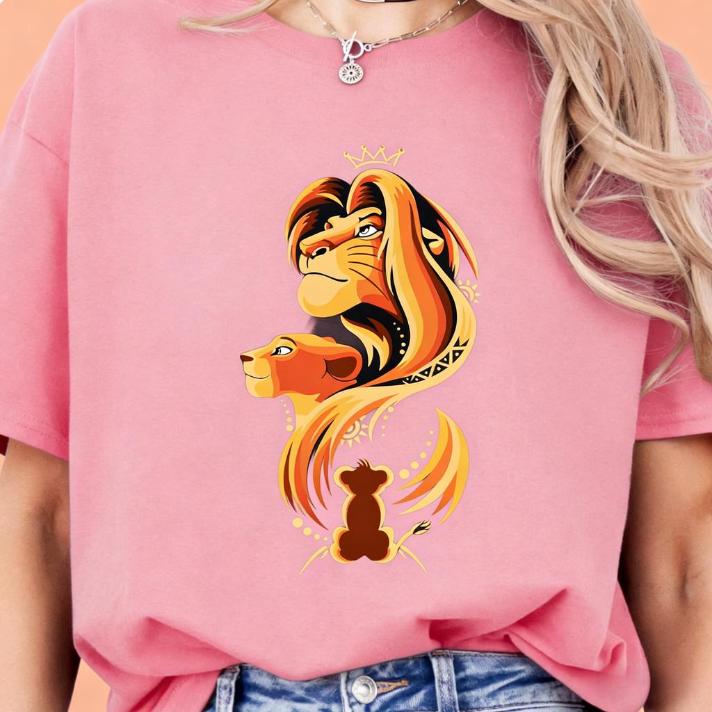 2026 New Cartoon   Women Simba Lion King Geometric Print Womens TShirt Easy Fashion Plus Size Short Sleeve