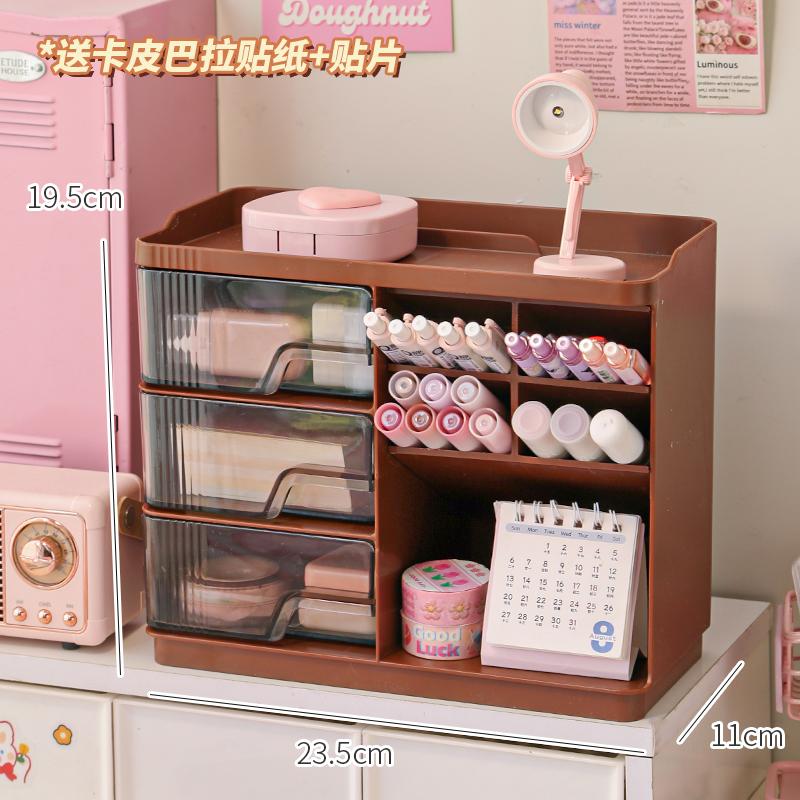 

Cute Stationery Storage Box Organizer Multi-funct Desktop Drawer Oblique Pen Holder Office Organization Dust-proof Storage Rack кавовий