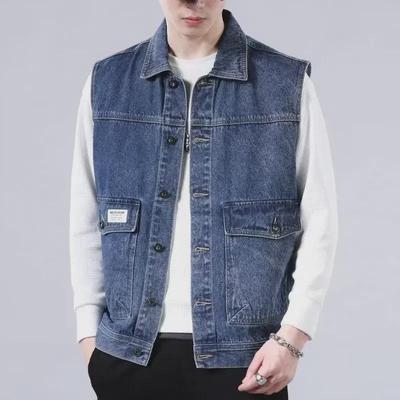 Erkek Modaya Uygun Denim Yelek - İlkbahar/Yaz Bol Kolsuz Ceket, Düz Renk, Çok Yönlü ve Şık