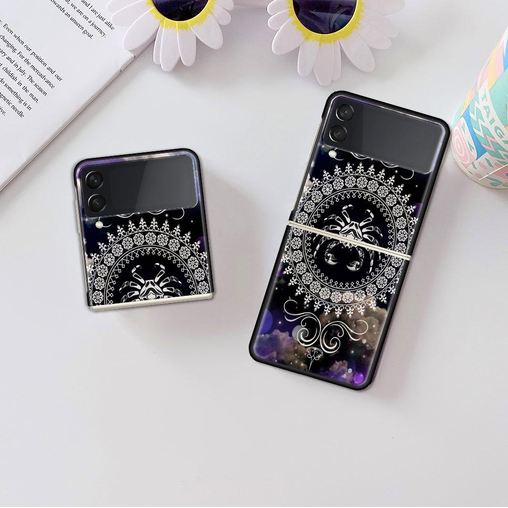 Luxury Case For Samsung Galaxy Z Flip 4 3 5G Black PC Hard Phone Cases Fashion Back Cover ZFlip Funda Mandala 12 Constellations