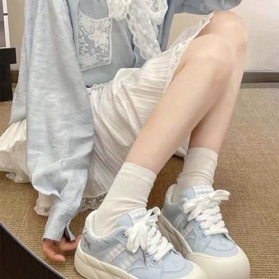 Round Head Platform Casual Bread Shoes Women's New Summer Thin Breathable Versatile with Skirt White Shoes Board Shoes