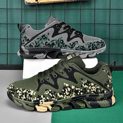 Lightweight Breathable Flyknit Camouflage Mens Outdoor Running Sneakers Non Slip Rubber Sole